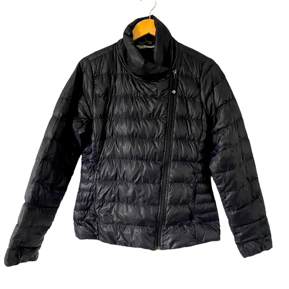 Athleta Jackets & Coats Athleta Down Puffer Jacket Black Asymmetrical Zip Up Coat Warm